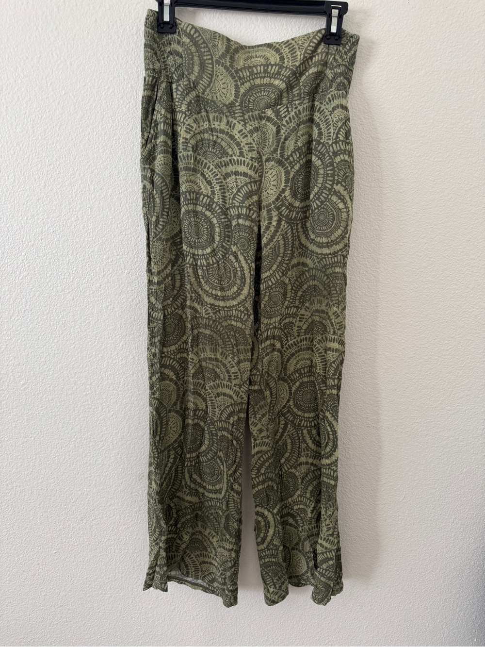 Three dots Women's Olive Patterned Wide-Leg Boho Pants
